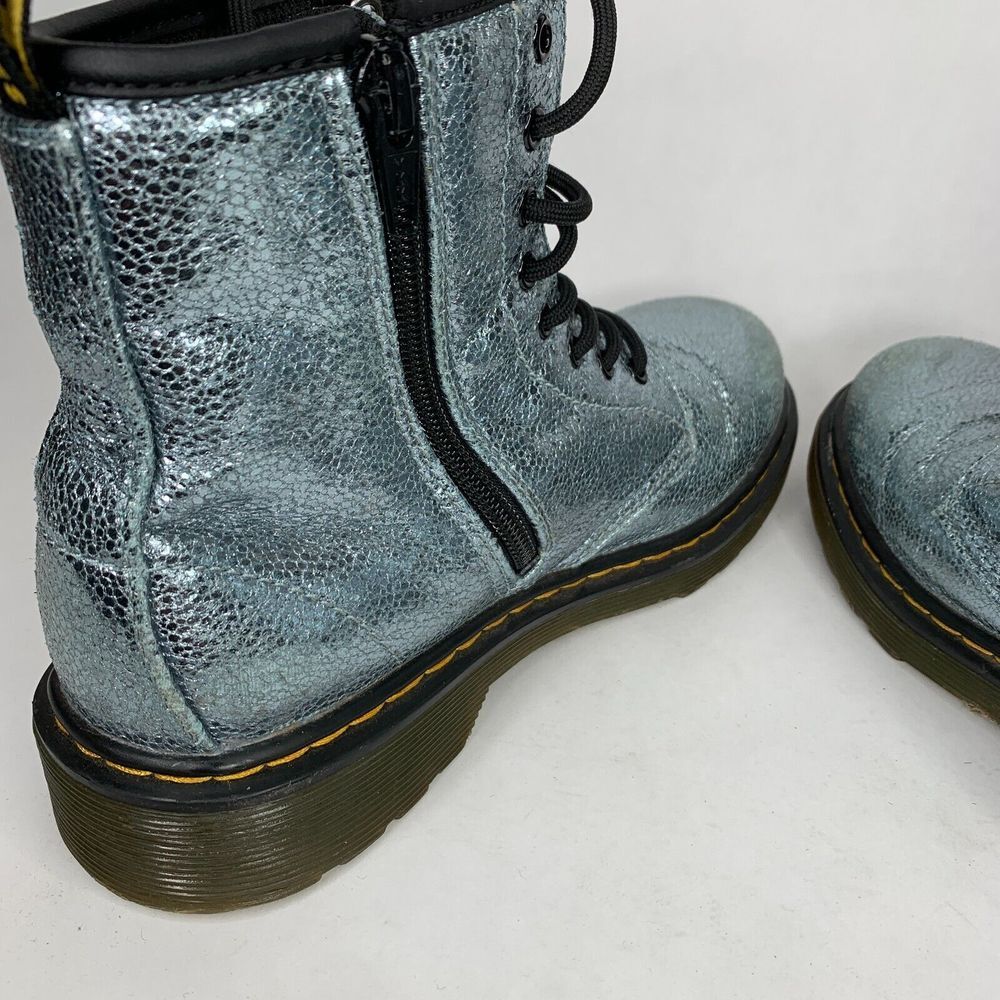 Dr‎ Martens 1460 Boots Juniors 4 Blue Silver Glitter Combat - Picture 3 of 9